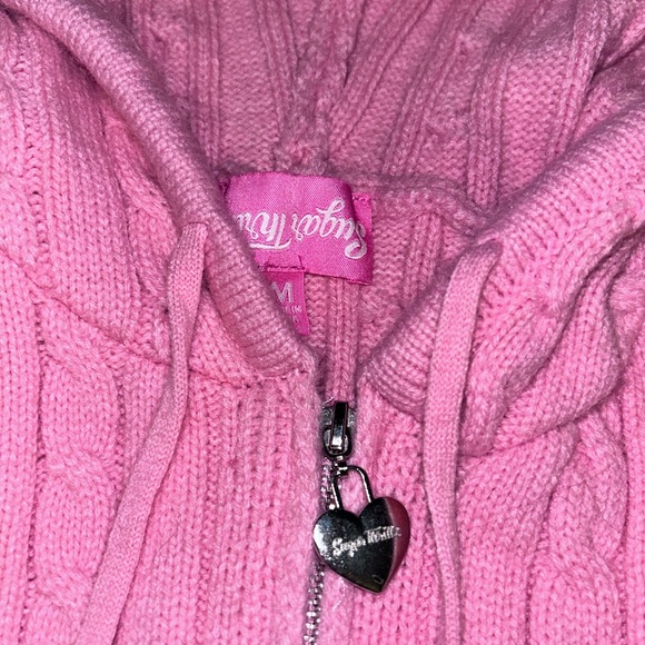 Sugar Thrillz Pink Cable Knit Sweater Romper - Picture 2 of 3